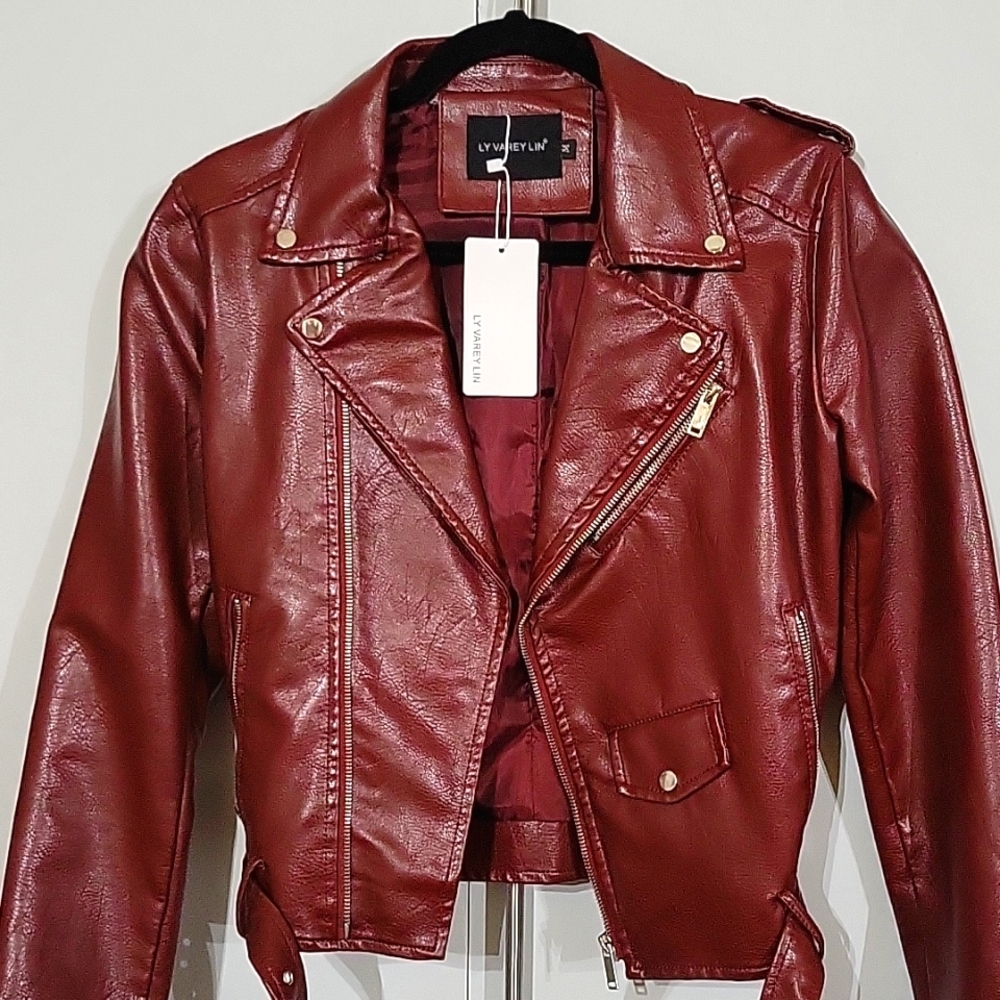 New crimson leather jacket